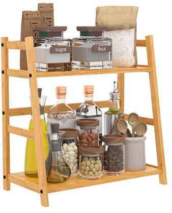 FEXPLENDID organizador especias cocina, estanteria bambu, 40x40x21cm, estante especias, estantería cocina, bamboo spice rack, organización para cocina, lavadero y oficina