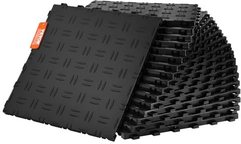 VEVOR Garage Tiles Interlocking, 12 x 12 x 0.53 inch 25 Pack Garage Floor Covering Tiles, Non-Slip Double-Sided Texture Garage Flooring Tiles, for Garages, Basements, Repair Shops, Black