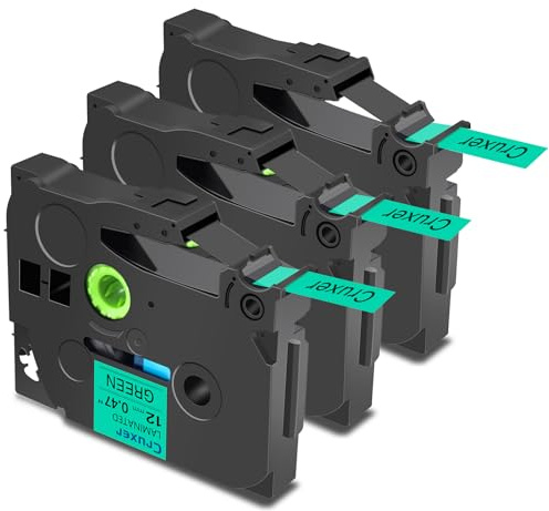 Cruxer Compatible con Brother P-touch TZe-731 Green Laminated Bandas, Negro sobre Verde 0,47 pulgadas 12 mm x 8 m Cinta de escritura de repuesto para Brother PT-H100R PT-200 PT-H105 PT-H110 PT-D410