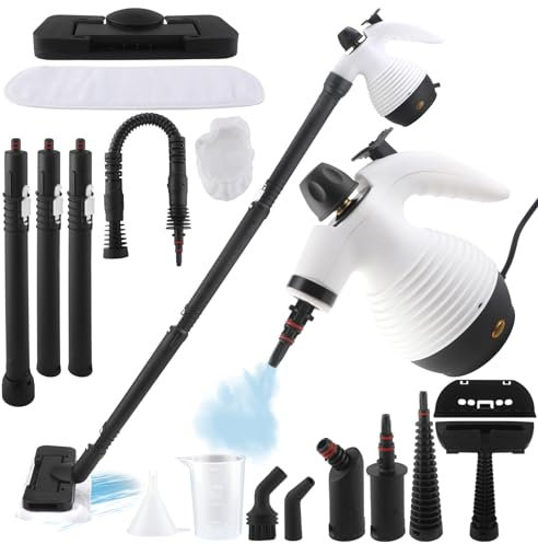 Dampfreiniger,Dampfmopp mit abnehmbarem Handdampfreiniger, 350 ml 1050 W Bodendampfer für zu Hause mit 16 Zubehörsätzen, Mehrzweckdampfer zum Reinigen von Boden, Fliesen, Fenstern, Couch, Fugenmörtel