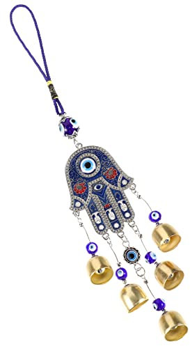 BCOATH Campanillas De Viento Ojo Turco y Mano De Fátima Decoración Colgante para Jardín y Balcón Amuleto De Protección Ojo Adorno Único para Interiores y Exteriores