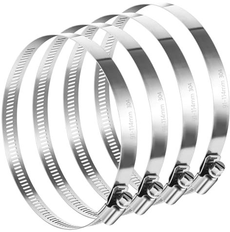 RENKE - Pack of 4 Large Adjustable 304 Stainless Steel Hose Clamps (91-114mm) for HVAC, Passive Vents, and Air Conditioning Systems,Hose Clips,Hose clamp,Pipe Clips,Hose Clamps,Large Clamps