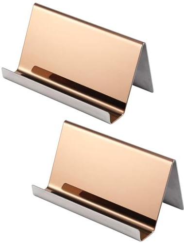 WEIWUXIAN Soporte para Tarjetas de Visita de Acero Inoxidable, 2 Piezas Tarjetero de Escritorio, Soportes para Tarjetas de Visita para Mostrador, Escritorio Oficina, Recepción Hotel (Dorado)