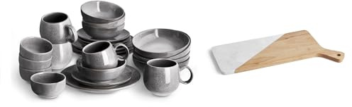 SPRINGLANE Misty Cliff porslinsset 24 delar av stengods inkl. serveringsbräda – 42 x 22 x 1,5 cm