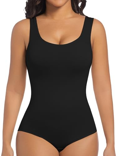 ONEW Shapewear Bodysuit Seamless Round Neck Tank Tops Tummy Control Full Body Shaper Waist Trainer Vest Black M