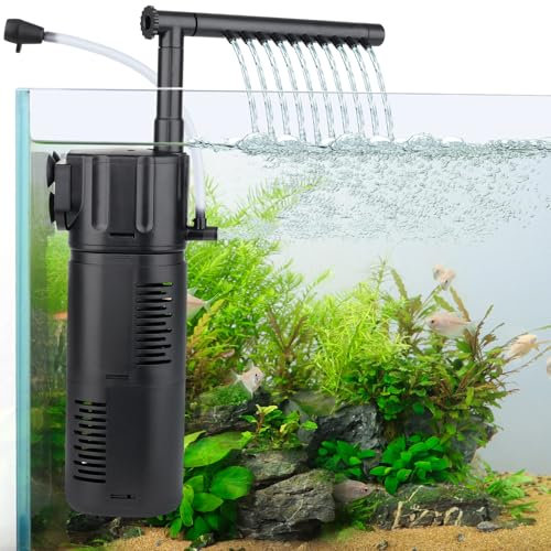 hygger 4 in 1 Internal Aquarium Filter, Adjustable Flow Submersible Filter 800L/H, 10W Power Quiet Aquarium Fish Tank Filters with Aeration & Rainfall for 15-30 Gallon Tank