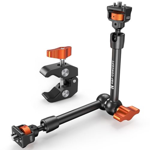 K&F CONCEPT Brazo Mágico 11 Pulgadas con Super Clamp Pinza, Magic Arm con Súper Abrazadera con Tornillos de 1/4 y 3/8 para Monitor Luz LED Cámara de Acción, Carga máxima: 2KG