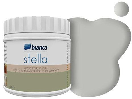 Bianca Stella Pintura para muebles premium sin lijado para cocina y baño, Gris estaño, Brillante, 500ml, a base de agua, pintura acrílica para todas las superficies, madera, azulejos, metal
