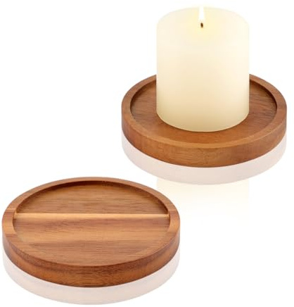 HALE OTEIR Set of 2 Rustic Wooden Pillar Candle Holders – Farmhouse Tea Light Stands for 3 Inch Candles, Wedding & Christmas Table Centerpiece, Small Coffee or Dining Room Decor
