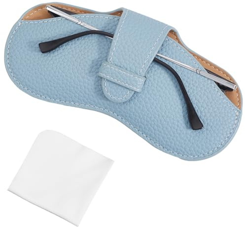 CREATCABIN Slim Glasses Case Soft Sunglasses Case Leather Portable Lightweight Eyeglass Spectacle Cases Pouch Bag Travel Protective Cover Gift for Women Men Holiday Vacation 6.9x3.4 Inch Sky Blue