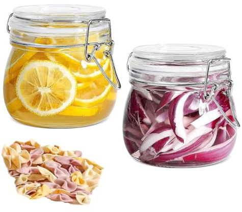 HZIYOU Juego de 4 botes de vidrio herméticos con tapa, tarros de almacenamiento de alimentos de 17 onzas, tarros de mason, recipiente de almacenamiento con cierre de abrazadera de alambre de sellado