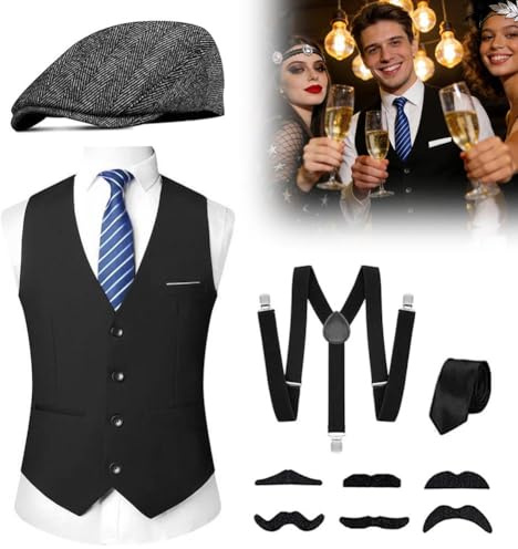 FARYODI 20-tals karnevalkostym herr M (106 cm byst), Peaky Blinders kostym män accessoarer, karnevalkostym herrhängslen, carneval kostymer män, 1920-tals dräkter, tillbehör för fester