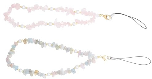 FONDOTIN 2 St Stone Beaded Phone Charm Strap Lätt Mobiltelefonhängsmycke med Stenpärlor Säker och Stilfull Mobilkedja för Resor och Dagligt Användande