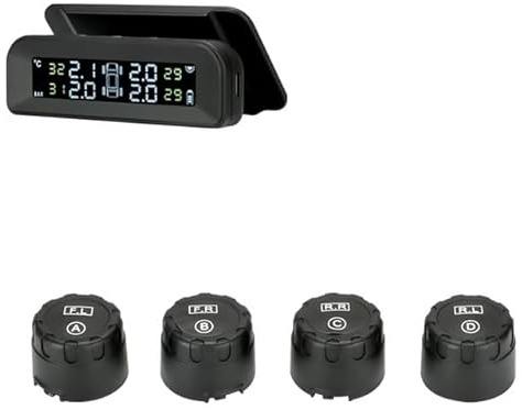 UDHSNJZG Tpms Sistema di monitoraggio della Pressione dei Pneumatici for Auto a energia Solare Controllo Automatico luminosità collegato al Vetro Wireless con 4 sensori(External Sensor)