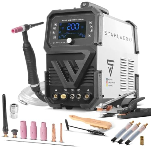 STAHLWERK Poste à souder combiné 3-en-1 AC/DC TIG 200 ST Digital – TIG & MMA (ARC) jusqu'à 200 A, mode Clean pour le nettoyage électrochimique des soudures inox, amorçage HF, fonction Spot