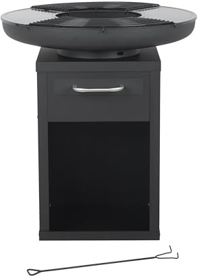 Bali Outdoors Grand Brasero Plancha Ø 80 x 92 cm in ferro, set di cottura esterno con piastre e griglie rimovibili, camino riscaldante da giardino e terrazza