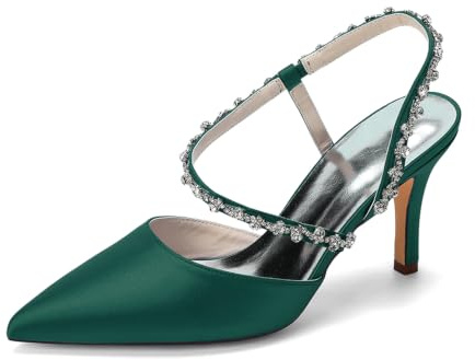 HFWXYSA Zapatos de Boda Mujer Tacón Aguja Satén Blanco Pulsera con Estrás Tacones Elegantes para Novia Fiesta Gala Noche Invitada