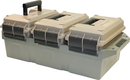 MTM 3-Can Ammo Crate | Store All Types of Boxed or Bulk Ammo, Stackable, Carry & Transport of Multi-Caliber Ammo, Tactical Carrying Crate, USA Made