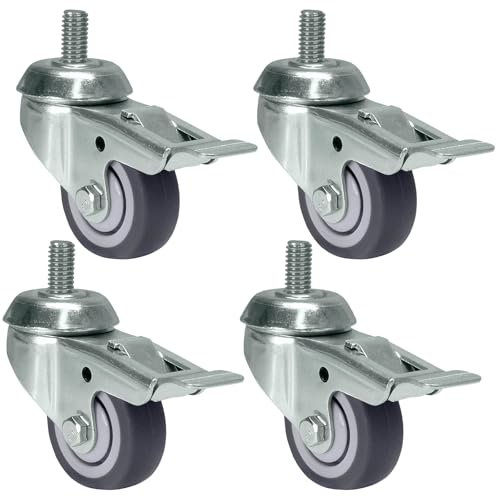 PRIOstahl Möbelrollen Transportrollen Set 50mm mit Rückenloch - bis 160kg Lenkrollen mit Bremse Klein Apparaterolle Gummirollen TPE Spurlos Abrollend