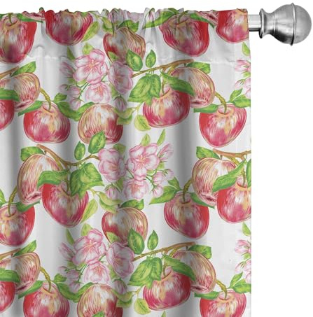ABAKUHAUS Summer Curtains 2 Panel Set, Nature Apple Tree Flower, Lightweight Window Treatment Living Room Bedroom Decor, 60 W x 70 L, Red White Green