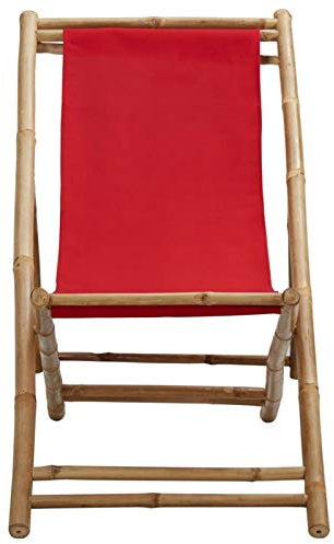 Tidyard Liegestuhl Klappbar Strandliege Strandstuhl Holzliege Faltliege Sonnenliege Gartenliege Klappliege Campingstuhl in 4 Positionen einstellbar Bambus Segeltuch Rot 60 x (108-123) x (62-93) cm