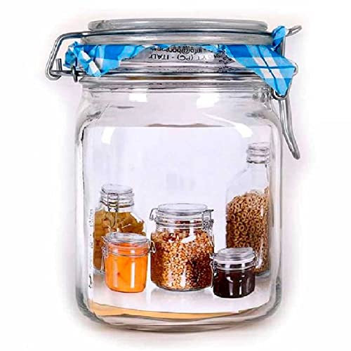Acan Tarro hermético con junta de goma y cierre de clip metálico capacidad de 1 litro fabricado en cristal