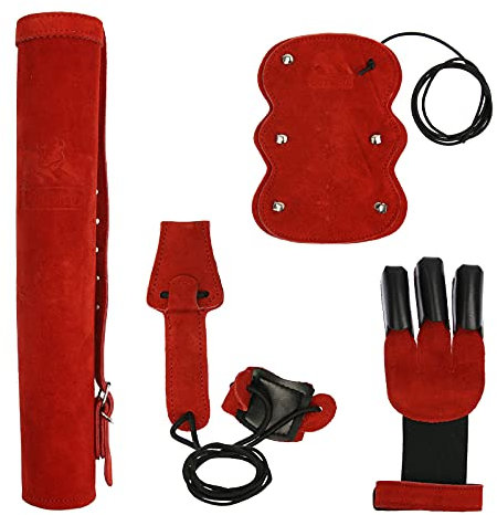 elToro [Special Set] Wild Colorz - Set - Schiesshandschuh, Armschutz, Köcher & Spannschnur; tolles Set, nützliches Zubehör zum Bogenschießen, viele Farben! (Rot, L)