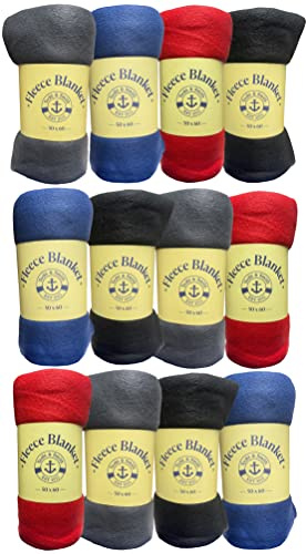 Yacht & Smith 12 Pack of Soft Fleece Blankets 50 X 60, Lightweight, Cozy Warm Throws Dark Colorful Blanket Sofa Travel Outdoor, Wholesale