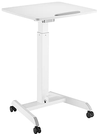 Maclean MC-892 Table pour Ordinateur Portable à roulettes avec Ressort à gaz réglable en Hauteur Max. 113 cm Inclinable à 30° Charge Max. 8 kg, Couleur : Blanc