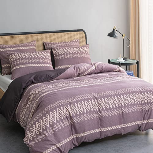 Lekesky Bohemian Bettwäsche 220x200 cm 3 Teilig - Bettbezug mit Reißverschluss und 2 Kissenbezug 80x80cm, Rosa