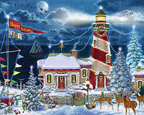 Vermont Christmas Company Christmas Lighthouse Jigsaw Puzzle 1000 Piece by