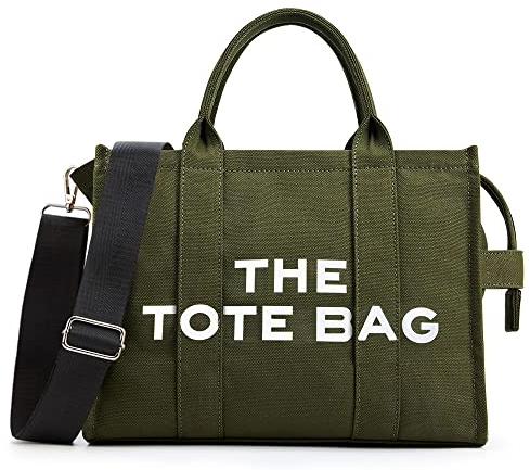 KALIDI Canvas Tote Bags Handbags for Women, Tote Bag with Zipper and Pockets Shoulder Bag for Women Ladies Girls Casual Crossbody for School Travel Work,Army Green