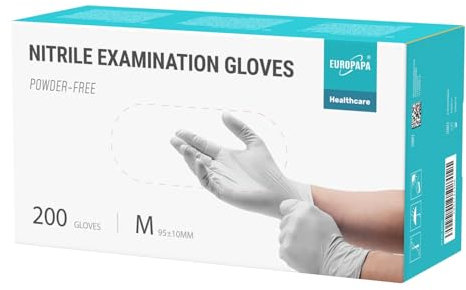 EUROPAPA® 200x Einweghandschuhe Nitrilhandschuhe puderfrei Untersuchungshandschuhe EN455 EN374 latexfrei Einmalhandschuhe Handschuhe in Gr. S, M, L & XL verfügbar (M, Weiß)