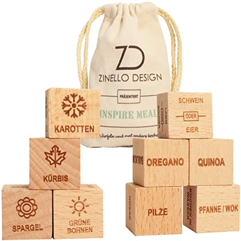 Dés à Recettes Bois 9 Cubes | Générateur Repas Aléatoire Inspire Meal | Jeu Cuisine Créatif + Guide | Cadeau Cuisinier Original Meal Prep Ludique