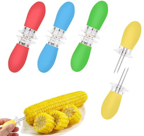 INGJIA 8 Stück Maiskolbenspieße, ßeMais Halter Edelstahl Maiskolben Spieße, Maiskolbenhalter Mais Picks für BBQ, Fruit Forks Küche Werkzeug Stainless Steel Corn Holders Schwarz