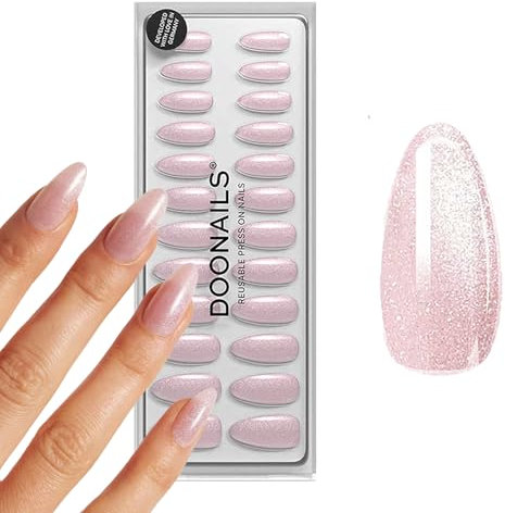 DOONAILS Soft Gel Press On Nails 30er Set Rose Cateye Almond Form Rosa Nägel zum Aufkleben Full Cover in Salonqualität Fake nails soft gel Medium Natürliches & angenehmes Tragegefühl