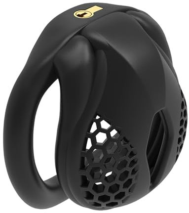 Atmungsaktiver Waben Peniskäfig Set mit 4 Flat Cock Rings Small Chastity Cage Männer Keuschheitskäfig Herren Sklaven Sexspielzeug Extrem (Flat-Micro,Black)