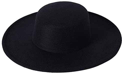 Women Classic Felt Church Hats British Style Wide Brim Top Fedora Hat Wedding Dress Up Jazz Cap Boater Hat (A-Black, ONE Size)