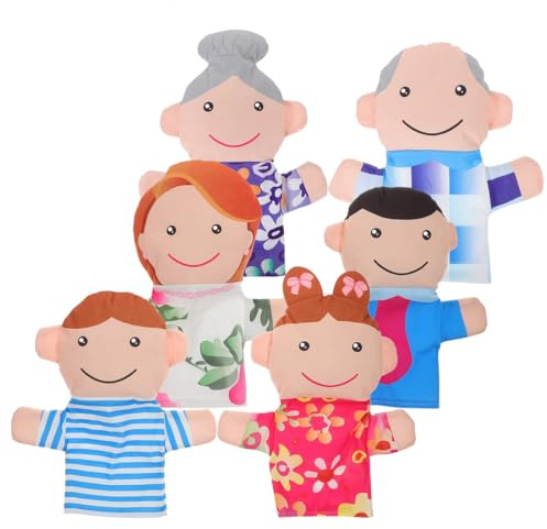 Ieron Ensemble de 6 marionnettes à Main familiales en Peluche Douce, idéal pour raconter des Histoires et Jeux de rôle