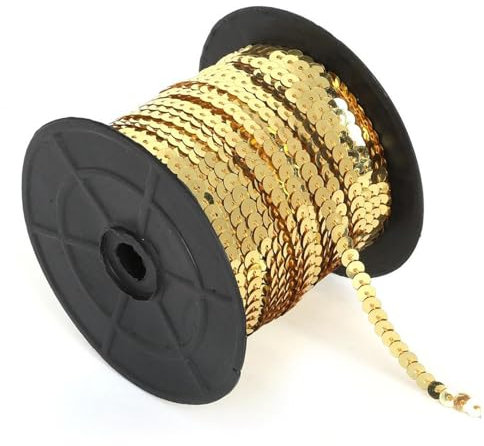 DBAILY 100 Yards Pailletten Bänder, Paillettenband Flache Glitzerband Borten Pailettenbänder Paillettenborte Für Diy Handwerk Nähen Schmuck Machen Basteln Kleid Dekorieren (Blasses Gold)