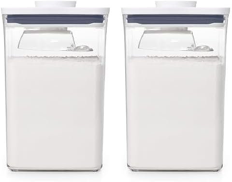 OXO Good Grips POP Container Small Square Short with Coffee Scoop 1 Litre, White (Pack of 2)