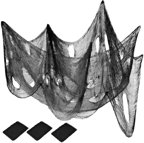 GWAWG Drap Noir Halloween, 3 Pcs Halloween Filet Décorations, Tissu Filet Noir, pour la Maison Fenêtres Mur Fête Extérieure