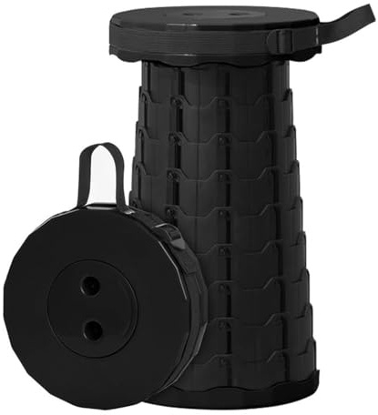 AURIVEE Taburete Plegable Telescópico Portátil con Cojín, para Camping, Pesca, Senderismo, Barbacoa, Ligero y Plegable, Carga 200kg (Negro)