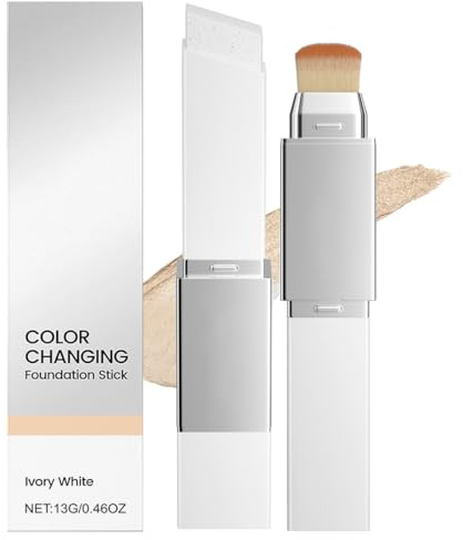 SUJEBKC fond de teint stick Changeant Couleur,BâTon Fond Teint LéGer à Double TêTe,CrèMe Couvrante 2 En 1 Avec Pinceau,Convient à Tous Les Types De Peau(Ivoire)