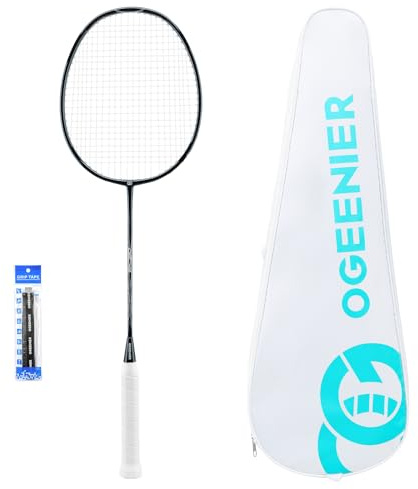 OGEENIER Badmintonracket lätt, badmintonracket professionellt, fjäderbollracket greppband halkfria och badmintonracket med ficka (svart)