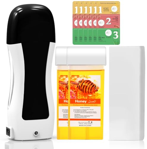 Roll on Wax Kit for Hair Removal, 100 Wax-Strips, 10 Wax-removing Wipes, Waxing Kit for Women & Men Sensitive Skin