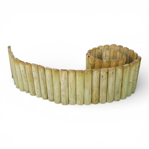 Rollborder Rasenkante Holz 250 cm Länge, 30 cm Höhe – imprägnierte Beetumrandung Rollzaun Steckzaun – Beeteinfassung Gartenzaun Rasenkanten Begrenzung Holzbeet Garten Einfassung Rollborder Zaun