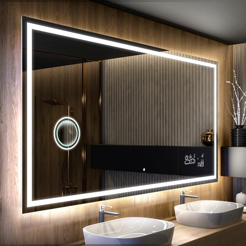 FORAM Moderne Miroir avec LED Illumination Salle de Bain avec Accessoires - sur Mesure - LED Lumineux Miroir avec Éclairage intégré L49