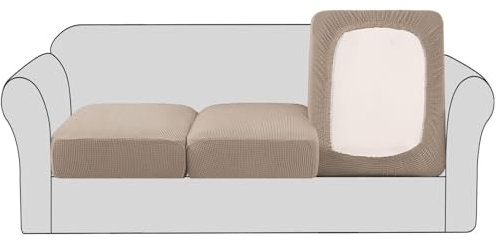 BellaHills Stretch Sofa Seat Cushion Cover Sofa Couch Cushion Furniture Protector Sofa Slipcover with Elastic Bottom Spandex Jacquard Fabric Small Checks(3 Pieces, Sand)