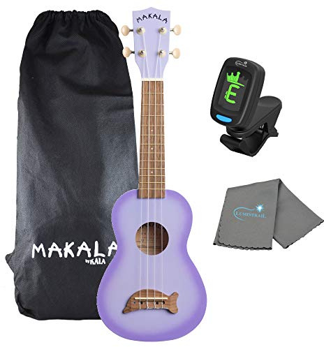 Kala Purple Burst Dolphin Makala Soprano Ukulele - MK-SD/PLBURST Bundle with a Tuner and Lumintrail Polishing Cloth